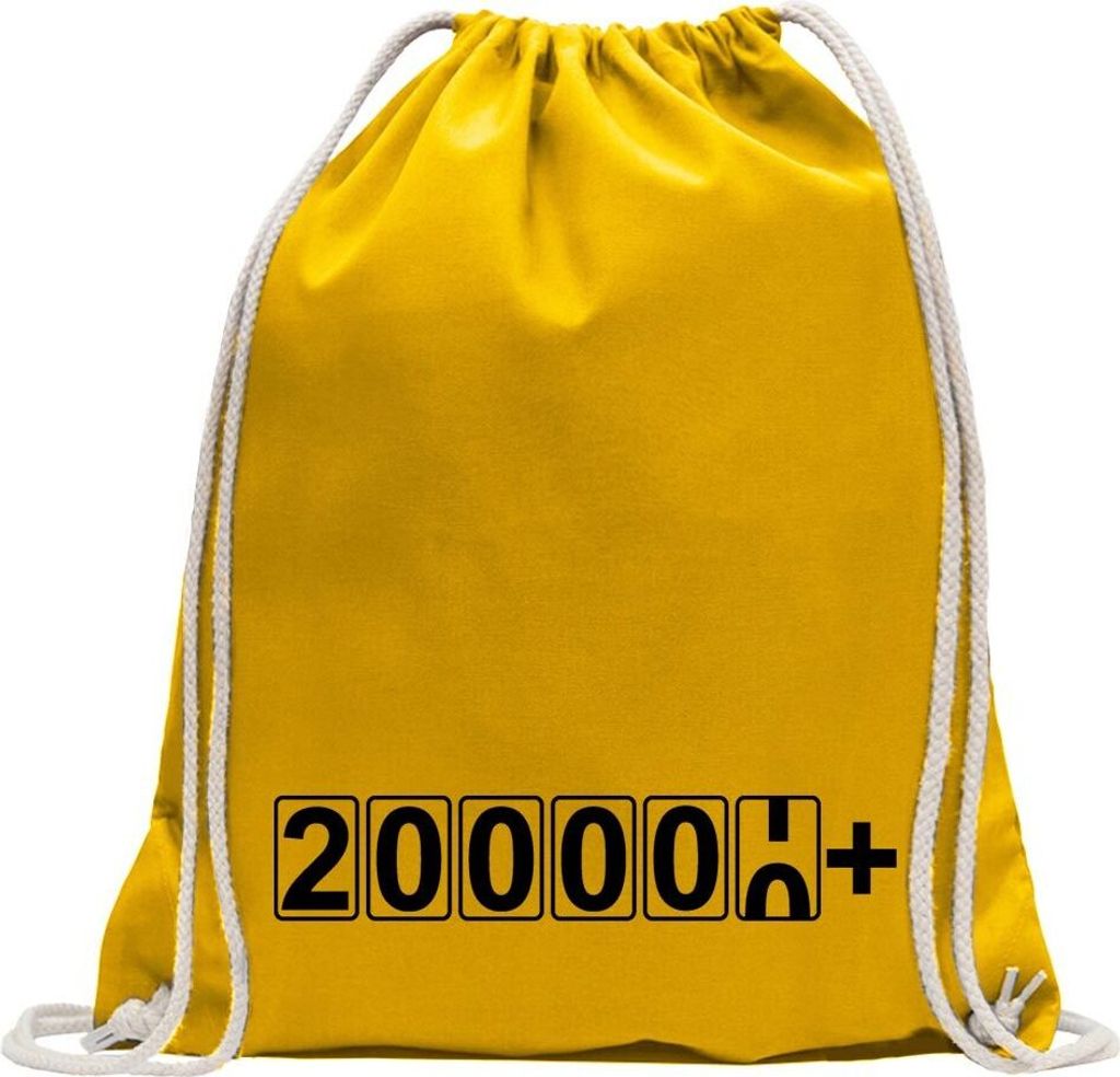 Kiwistar - Turnbeutel - gelb - Kilometeranzeige 200000+ Tachometer - Fun Rucksack Sport Beutel Gymsack Baumwolle mit Ziehgurt