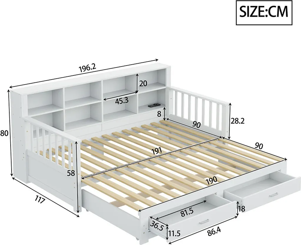 Lit Multifonction Blanc 180x190 cm : Solution Rangement et Charge USB - 3