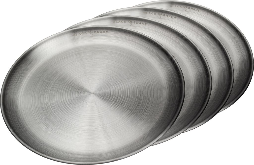 Camping-Teller Set aus Edelstahl - Flache Outdoor-Teller Ø 23?cm für Picknick, Trekking & Reisen - robust, rostfrei & pflegeleicht - 4er Set - Si...