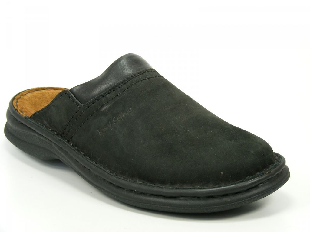 Josef Seibel Schuhe Herren Pantoletten Leder Clogs Max Fettnubuk schwarz, Schuhgröße:39