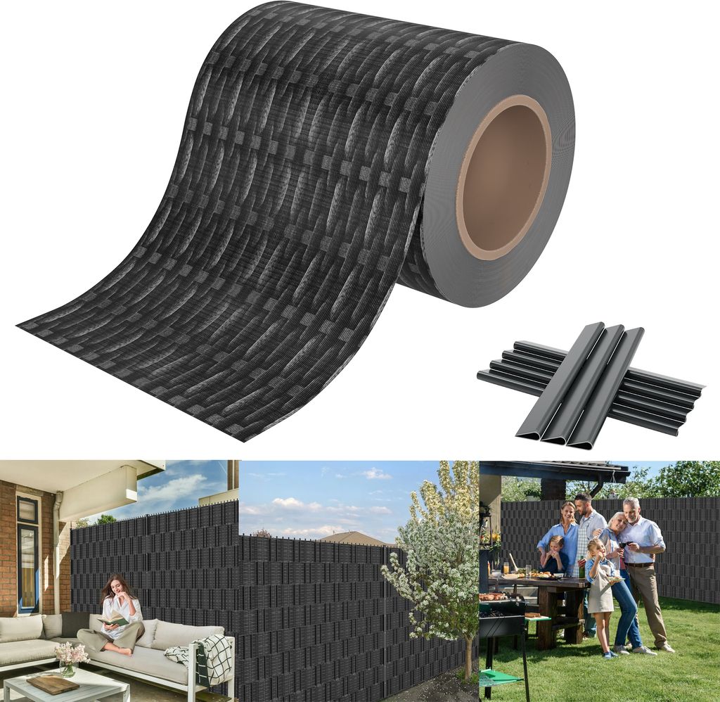 XMTECH 140mx19cm Sichtschutzfolie PVC Sichtschutzstreifen mit 80 Befestigungsclipse Zaunfolie Doppelstabmatten für Gartenzaun, Rattan