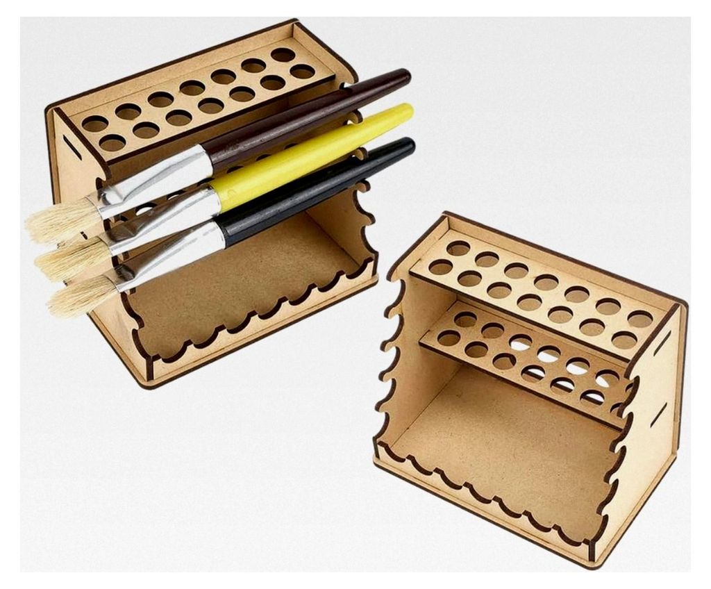 3-stufiger Bastel- und Pinselorganizer mit 14 Löchern aus Holz für Stifte, Malpinsel, Buntstifte und Marker