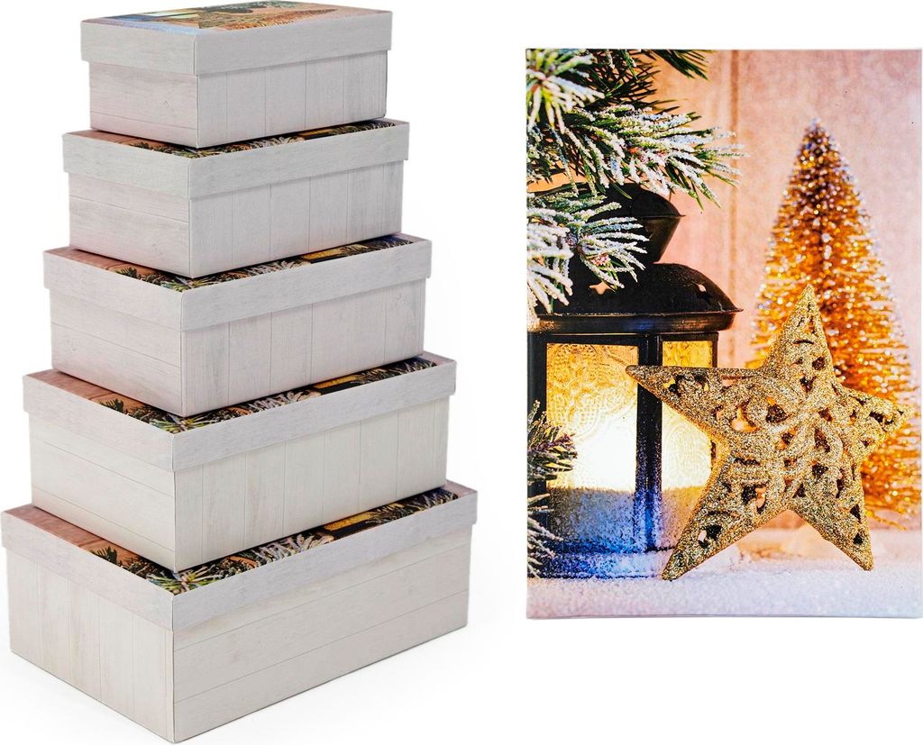 Geschenkkarton Set mit 5 verschiedenen Größen Weihnachtsmotiv