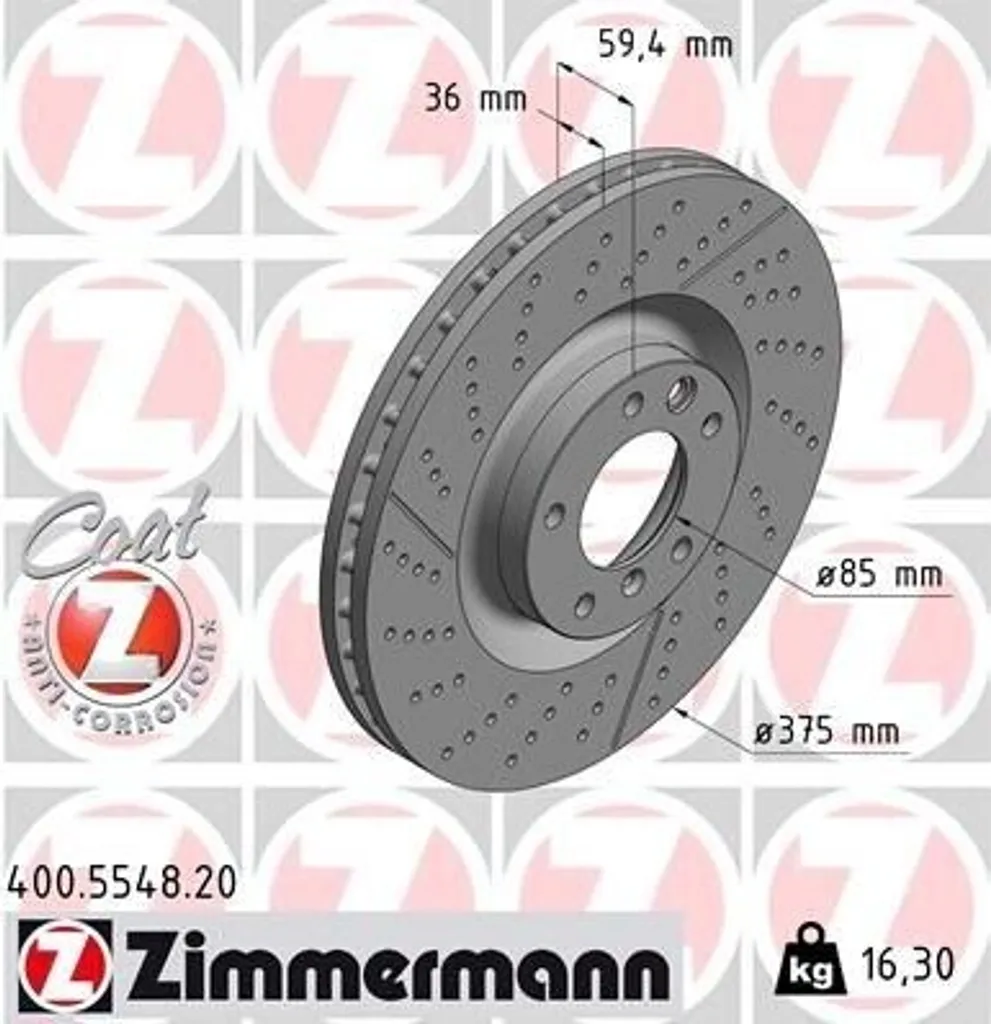 Disque de Frein Ventilé Zimmermann 400.5548.20 pour Mercedes W463 G
