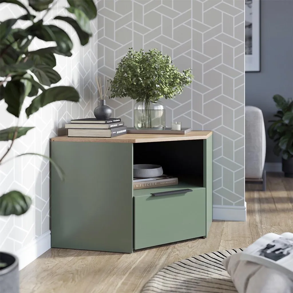 Petit meuble TV Vicco Wido vert pour chambre ou studio - Format 68x50cm