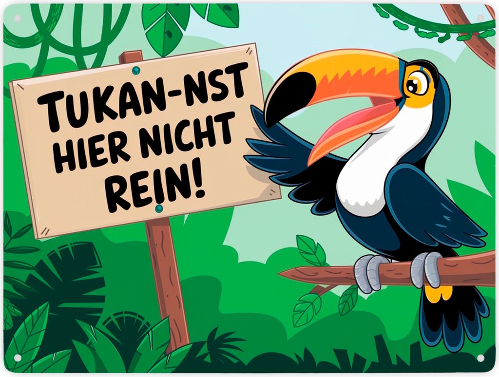 Tukan-nst hier nicht rein! Metallschild XXL in 28x38 cm mit Tukan im Dschungel