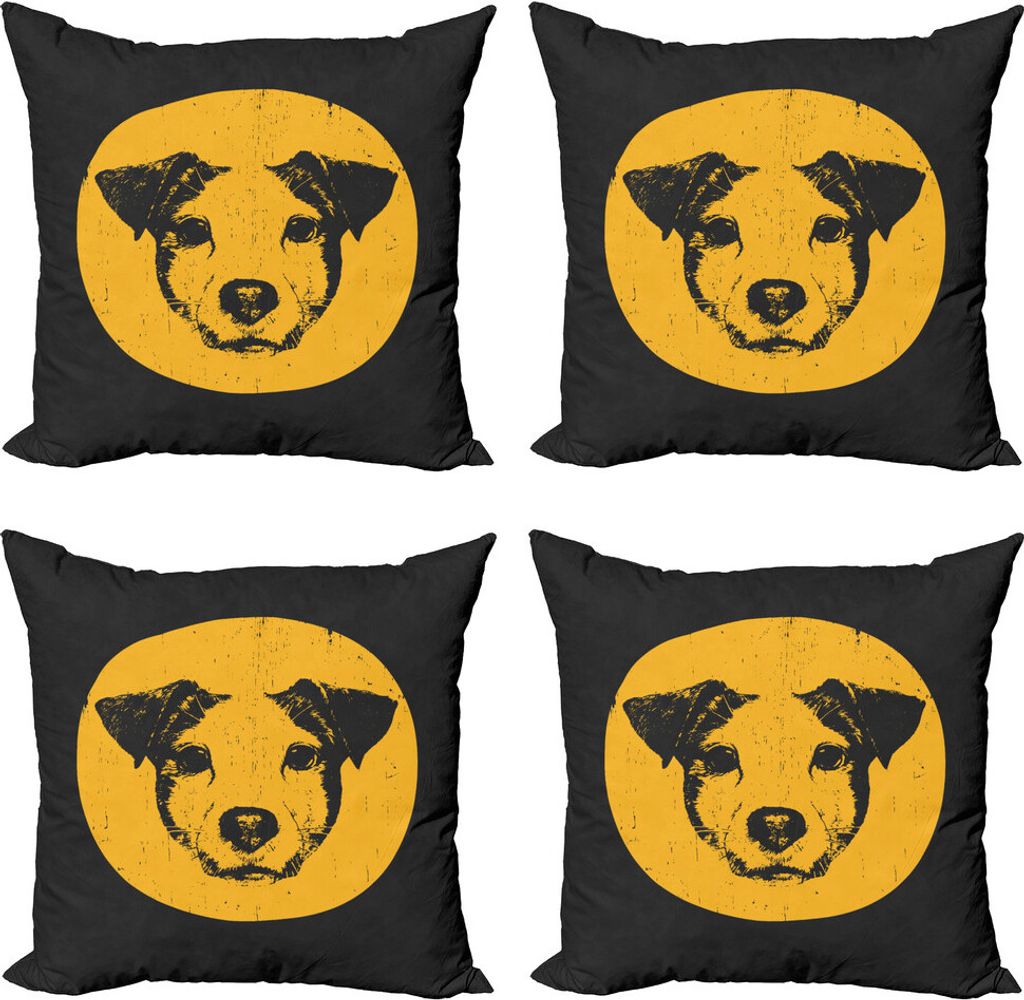 ABAKUHAUS Jack Russell Kissenbezug Set (4 Stück), Portrait Pet Sketch, Moderner Doppelseitiger Digitaldruck, 60 cm x 60 cm, Charcoal Grau Gelb