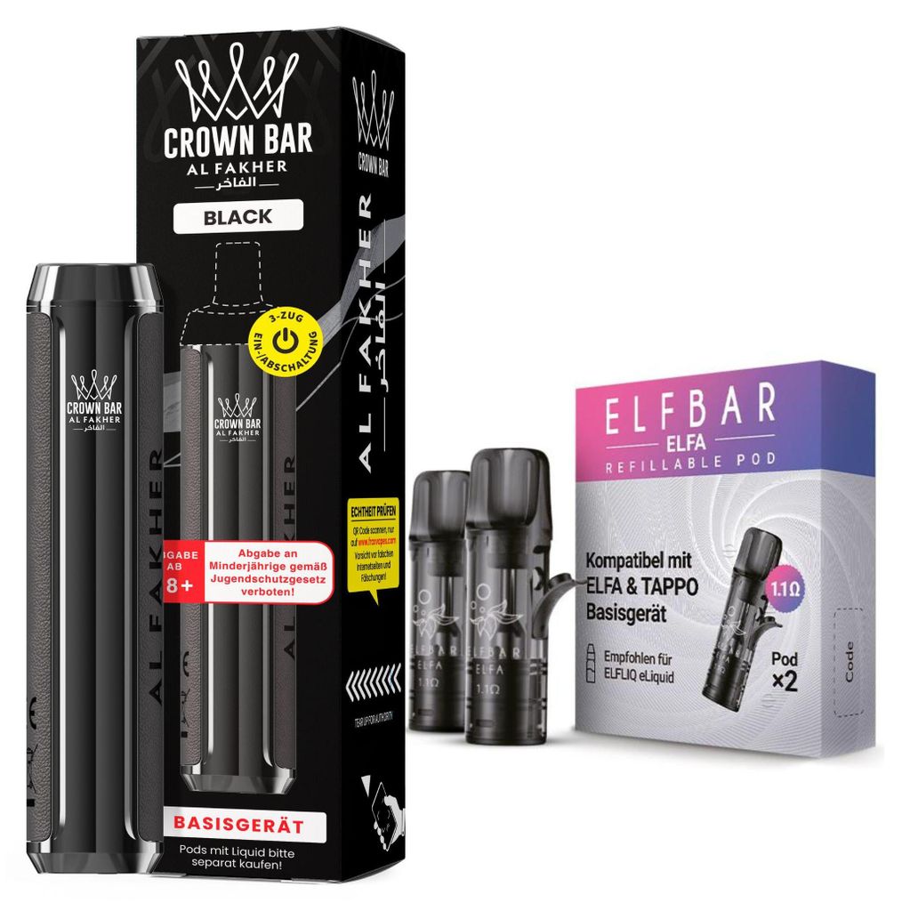 Kit Al Fakher Crown Bar 600 Pod Nero – Mod da 500 mAh con 2 Immagine del prodotto 