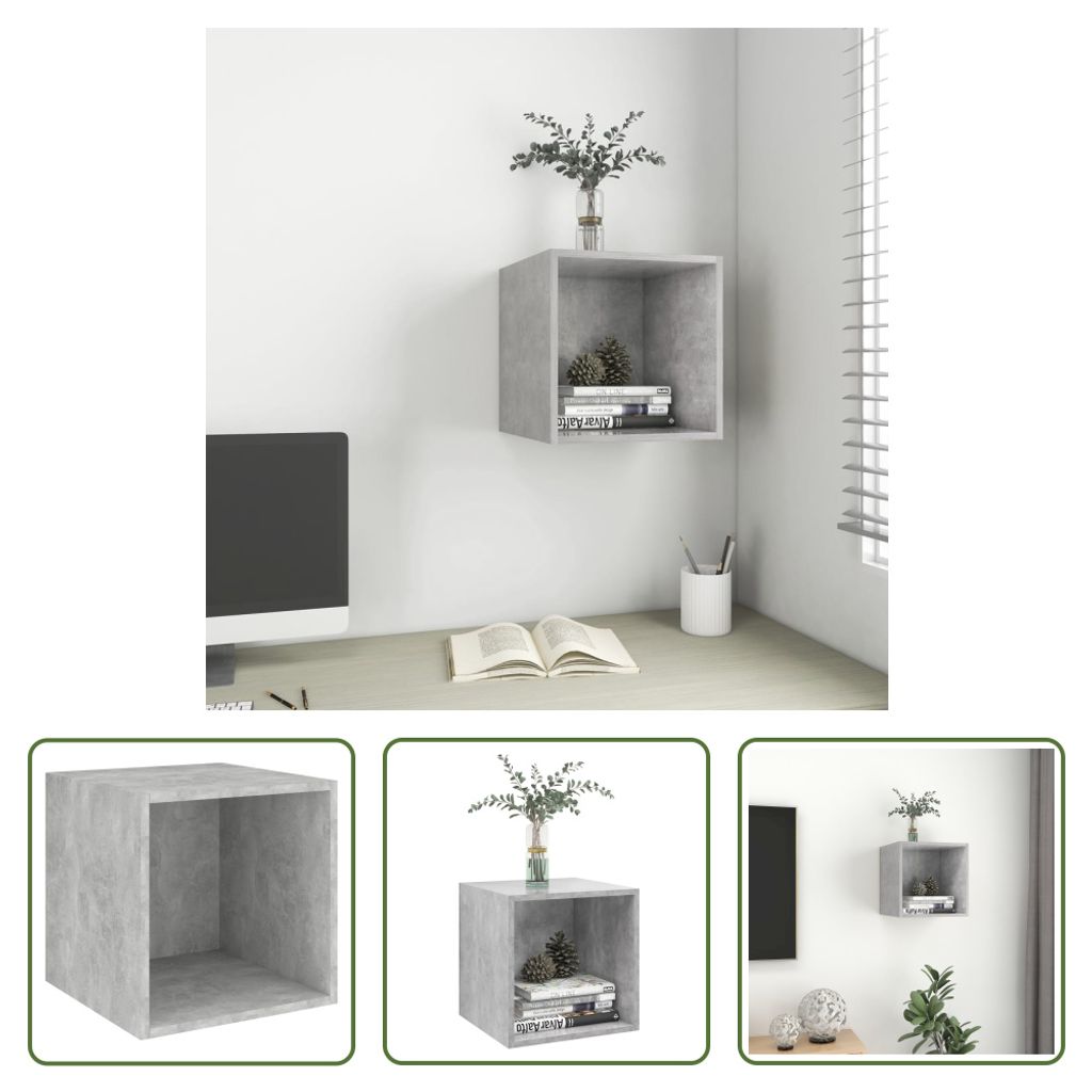 The Living Store Wandschrank Betongrau 37x37x37 cm Holzwerkstoff