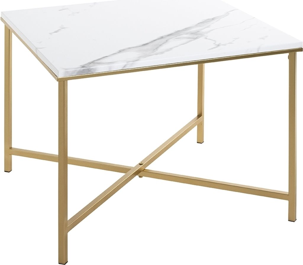 Beistelltisch >52238< in gold, marmoroptik, MDF, Metall - 60x47x60cm (BxHxT)