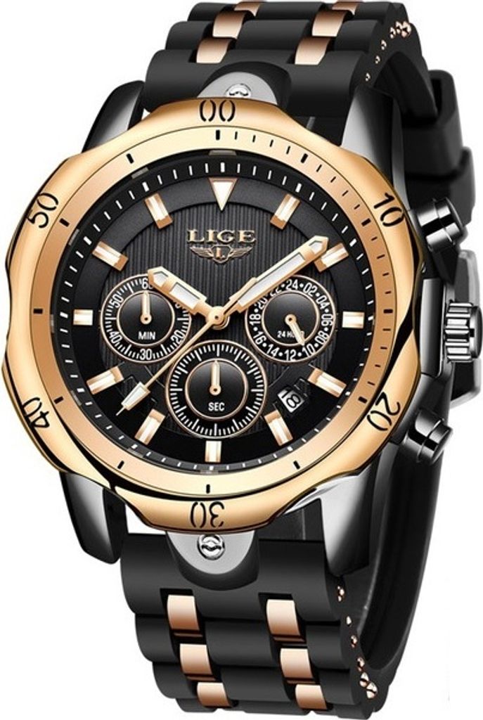 LIGE Terry Uhr - Elegante Herrenuhr in Schwarz und Gold KP14651