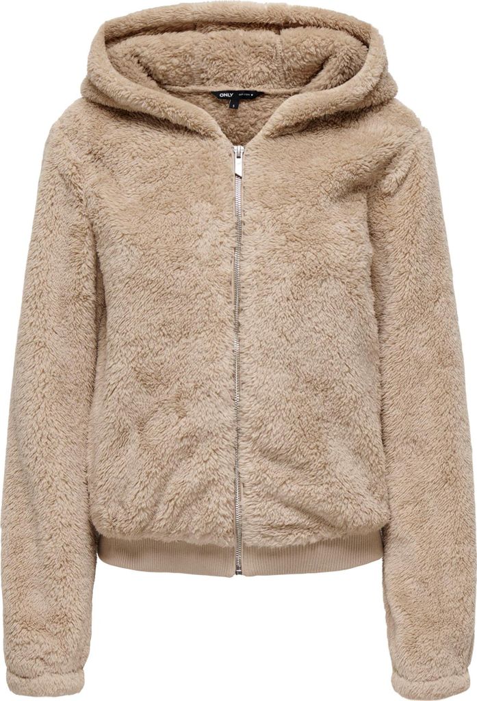 ONLY Jacke Teddyfell Kapuze Kurz Reißverschluss Größe: M Produktbild 