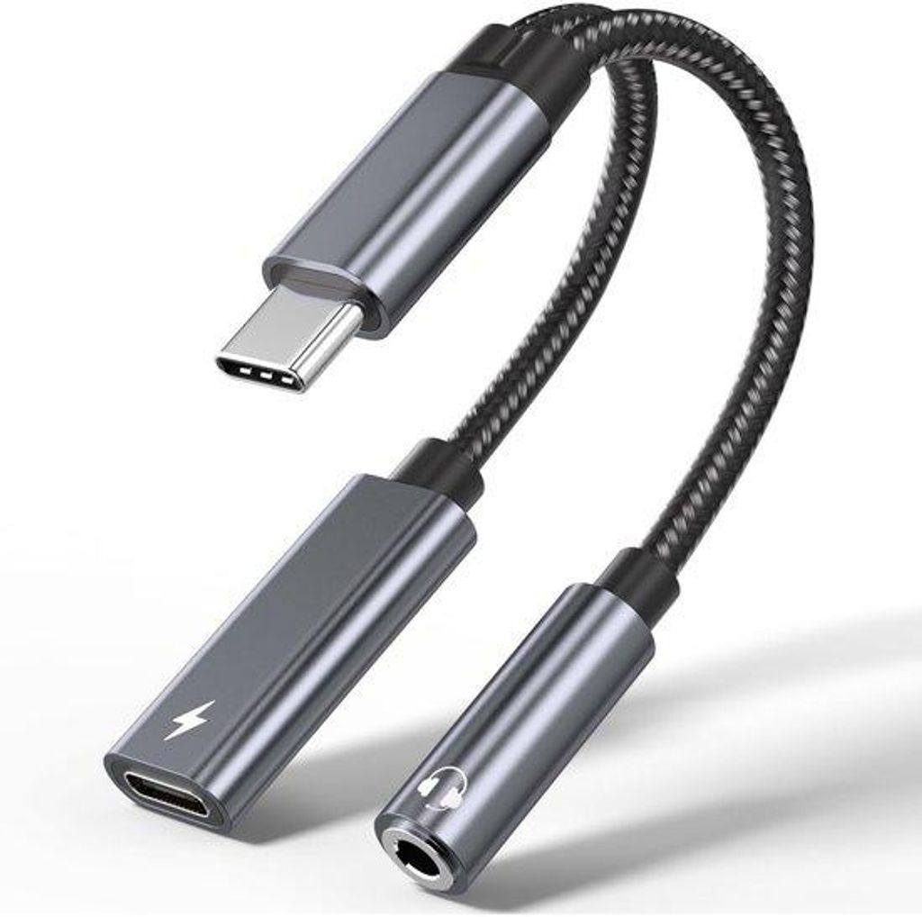 USB-C zu 3,5mm Kopfhörer und Ladegeräteadapter - mit Schnellladen - für Samsung Galaxy S24 S23 S22 - 32 Bit / 60W 2-in-1 USB-C zu Mikrofon Aux A...