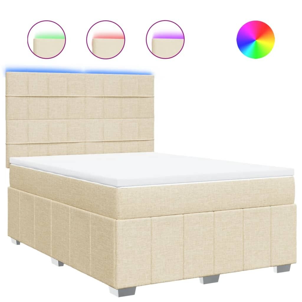 vidaXL Boxspringbett mit Matratze Creme 140x200 cm Stoff