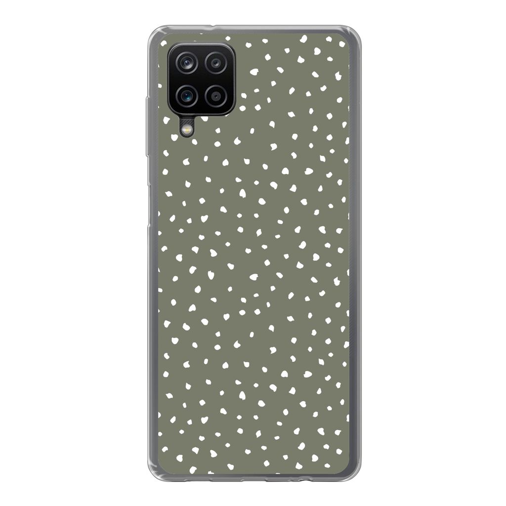 MuchoWow Handyhülle Schutzhülle Hülle für Samsung Galaxy A12 Polka dots - Grün - Weiß Silikon Softcase Handy Hülle - Bild