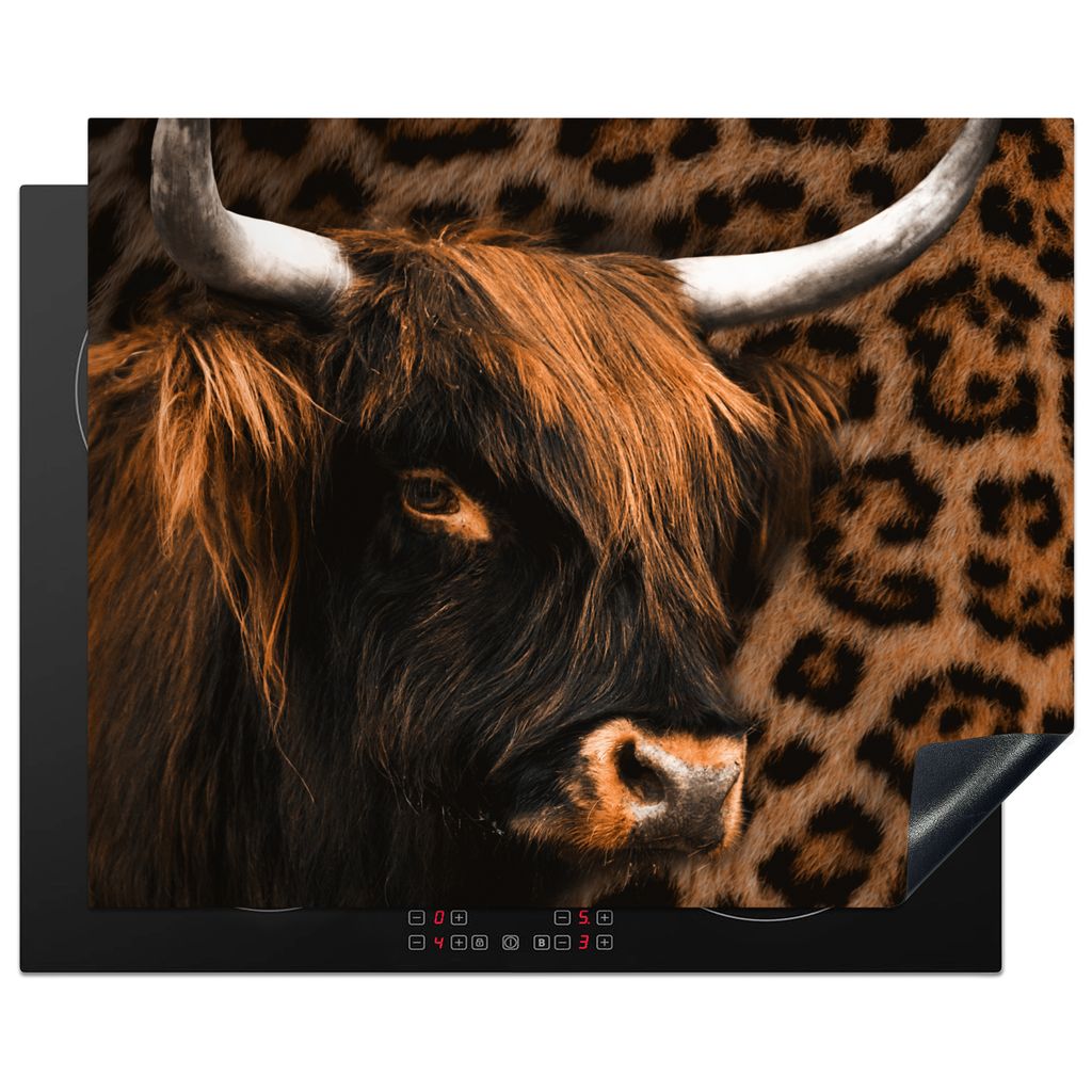KitchenYeah Herdabdeckplatte Schottischer Highlander - Kuh - Panther , 65x52cm, Küche Deko, Glaskeramikkochfeld Herdabdeckung, Abdeckplatte fùr...