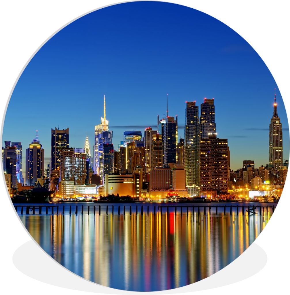 MuchoWow Rundes Wandbild - Runde Bilder Die Skyline von New York bei Nacht Ø 60 cm Kreis Wanddekoration Kunststoff - Wandkreis - Wandschmuck - W...