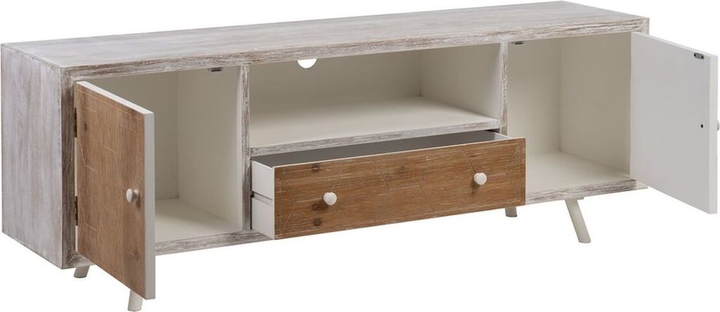TV-Möbel COUNTRY 150 x 35 x 53,5 cm natürlich Weiß Tannenholz Holz MDF