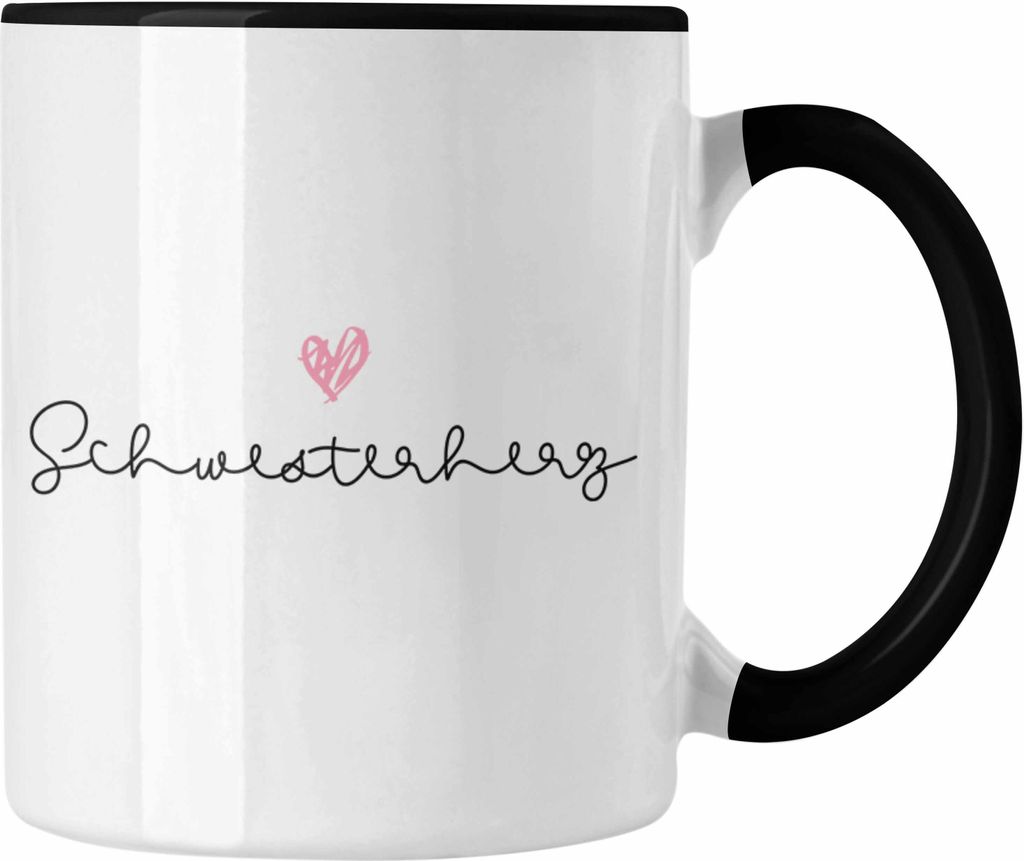 Trendation -Schwesterherz Tasse Geschenk für Schwester Geschenkidee Beste Schwester Geburtstag (Schwarz)