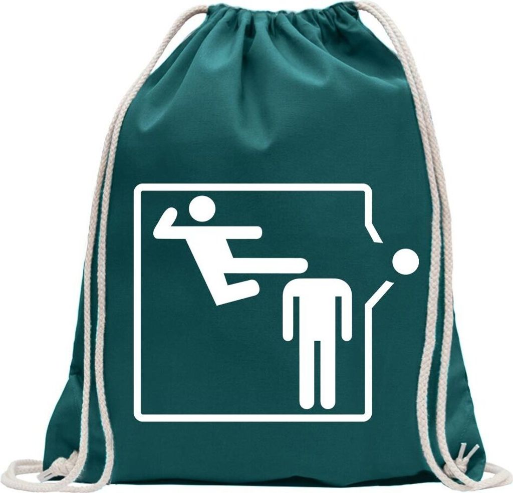 Kiwistar - Turnbeutel - petrol - Karate Kick - Fun Rucksack Sport Beutel Gymsack Baumwolle mit Ziehgurt