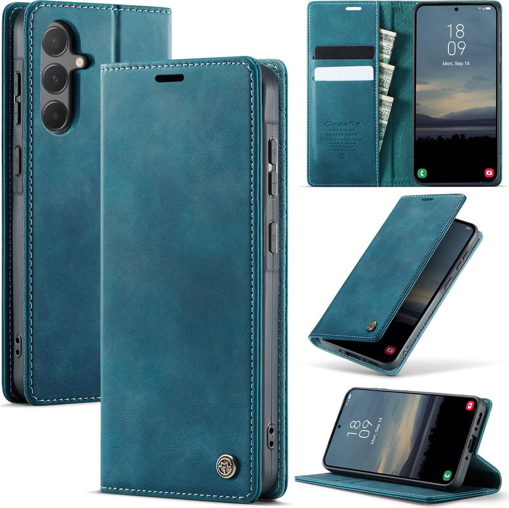 Handyhülle für Samsung Galaxy A55 Hülle Leder mit RFID Schutzhülle Klapphülle Magnet Kartenfach Standfunktion Blau
