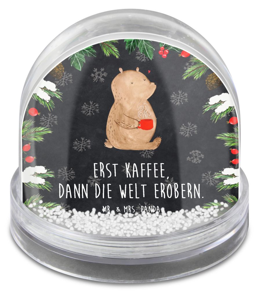 Mr. & Mrs. Panda Weihnachts Schneekugel Bär Kaffee - Kreidetafel - Geschenk, dekoartikel, Teddy, Weihnachten, kunststoff, Guten Morgen, Bären, sc...