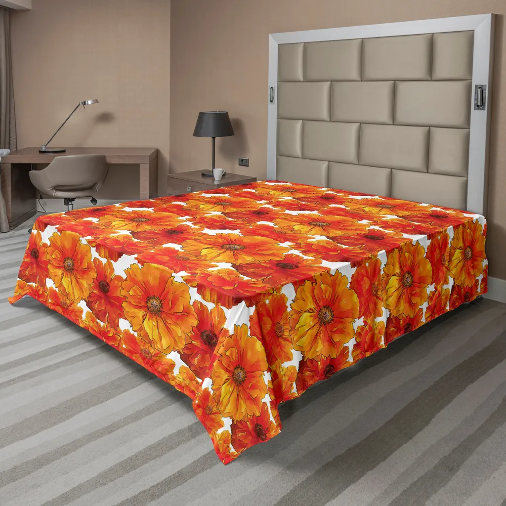 Drap Plat Orange ABAKUHAUS Coquelicots Bohémiens 244 x 205 cm en Coton