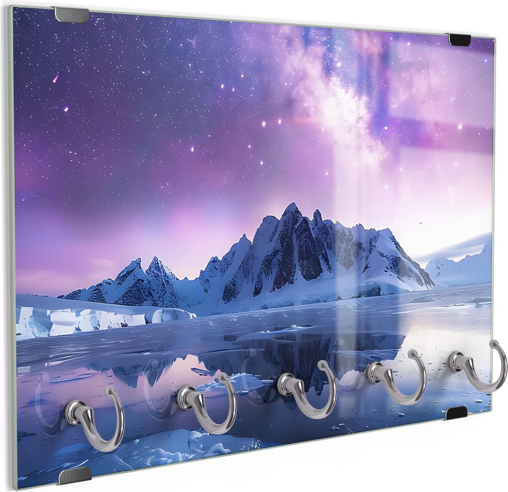 DEQORI Schlüsselbrett Glas 30x20 cm 'Polarlichtträume' Schlüssel Halter Board Haken