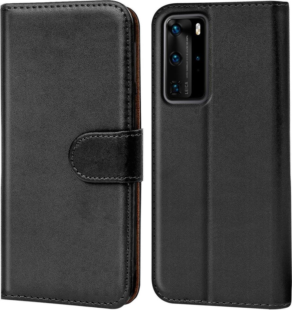 Conie Klapp Tasche für Huawei P40 Pro Kartenfach Rundumschutz Hülle in Schwarz