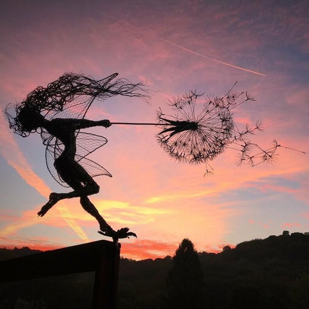 Dancing fairy stake elf fairy garden sculpture mit dandelion landscape miniature statue lawn decoration 1 Stück (style G)