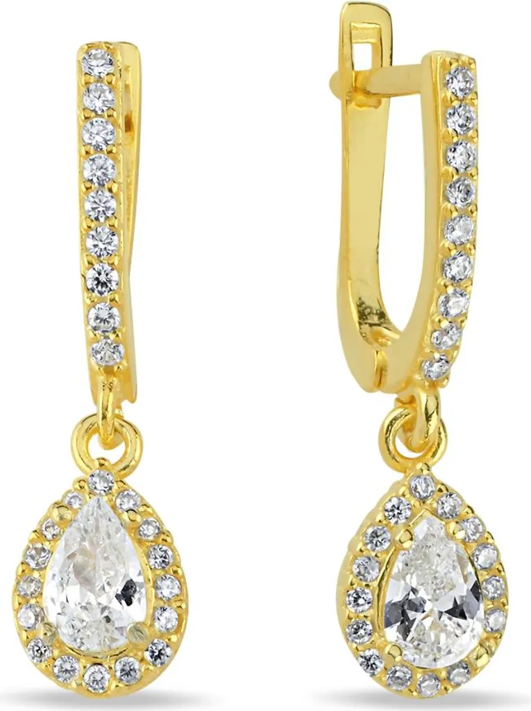 Boucles d'oreilles mariage en argent 925 doré et goutte de zircone