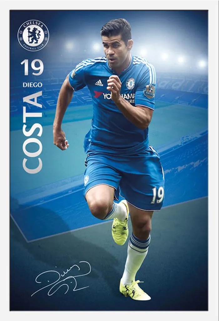 Poster Chelsea FC Diego Costa avec cadre blanc Shinsuke Maxi MDF 61x91cm