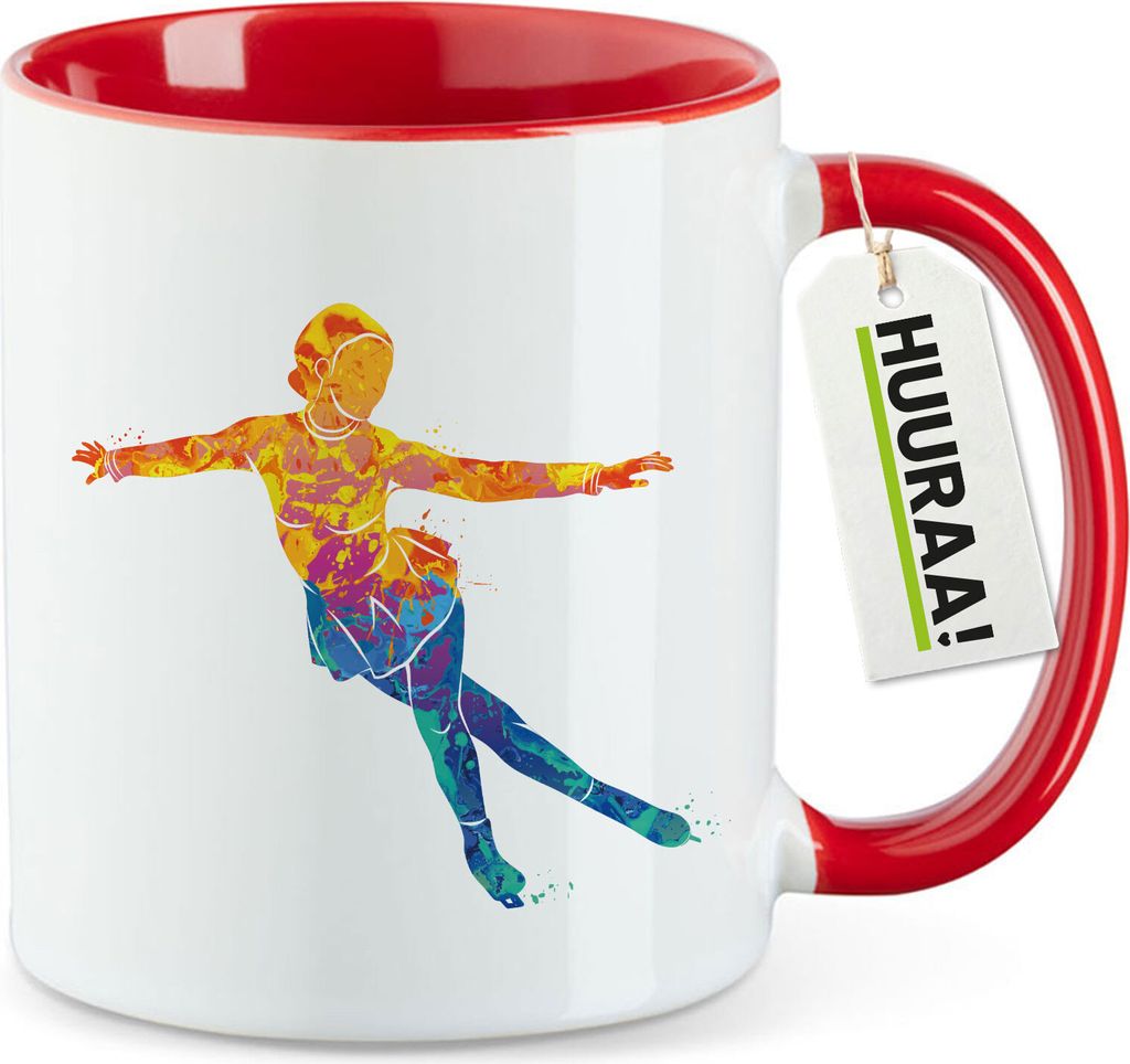 Huuraa Kaffeetasse Eiskunstlauf bunte Silhouette 330ml Rot Keramik Kaffeebecher Geschenkidee