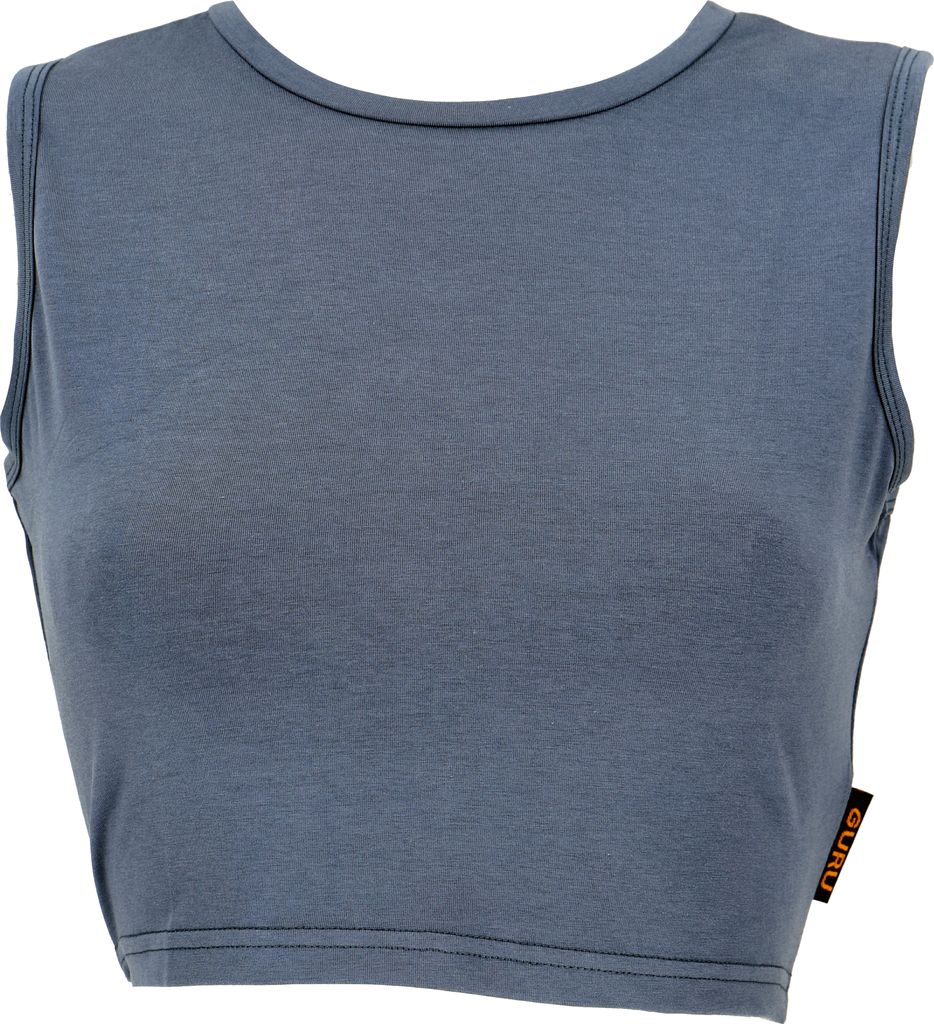 Kurzes Top, Bedrucktes Yoga Top, Yogatop aus Baumwolle - Blaugrau, Damen, Baumwolle(Bio),Elasthan, Größe: S