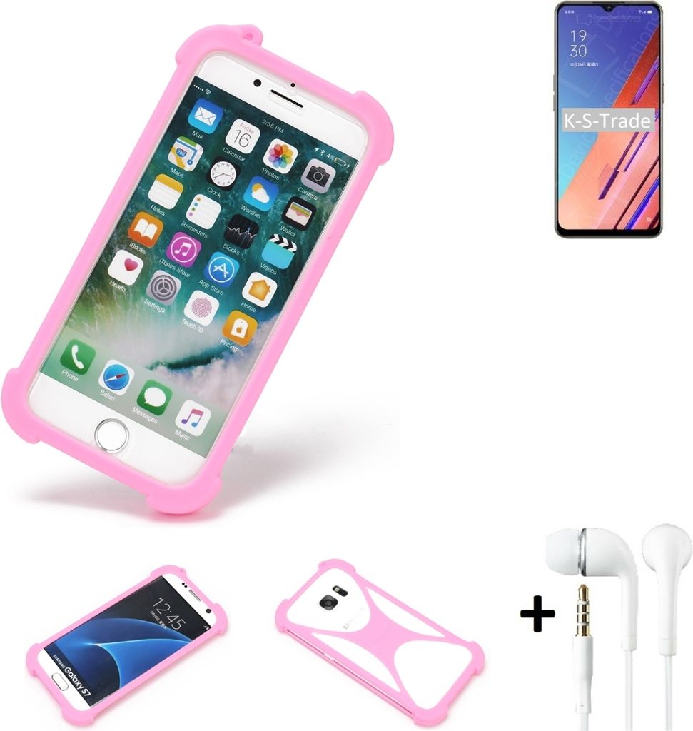 K-S-Trade Bumper + Kopfhörer kompatibel mit Oppo Reno3 Vitality Edition Handy Hülle Schutzhülle Silikon Schutz Hülle Cover Case Silikoncase