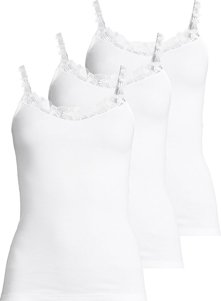 Speidel 3er Pack Nadja Spaghetti Top Baumwolle in weicher Feinripp-Qualität, Spitze an Ausschnitt und Trägern, Figurbetont ohne Seitennähte