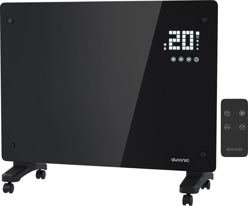 Auronic Konvektorheizung 1500W Schwarz - Glas-Panel mit Thermostat - Timer - Fernbedienung