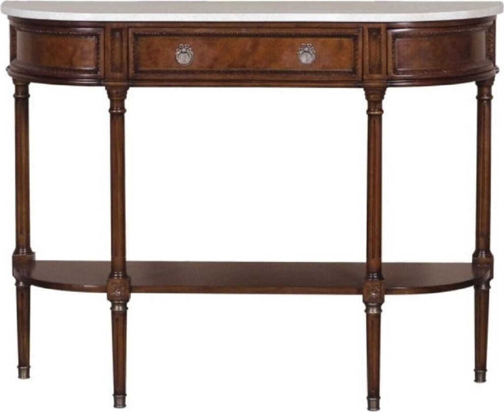 Casa Padrino Luxus Jugendstil Mahagoni Konsole mit Marmorplatte Dunkelbraun / Weiß 114 x 40 x H. 88 cm - Luxus Qualität