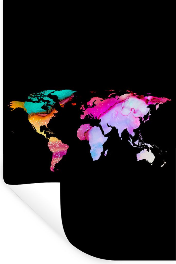 MuchoWow Wandtattoo Wandsticker Wandaufkleber Weltkarte - Regenbogen - Farbe 40x60 cm Selbstklebend und Repositionierbar - Wierderverwendbar - Se...