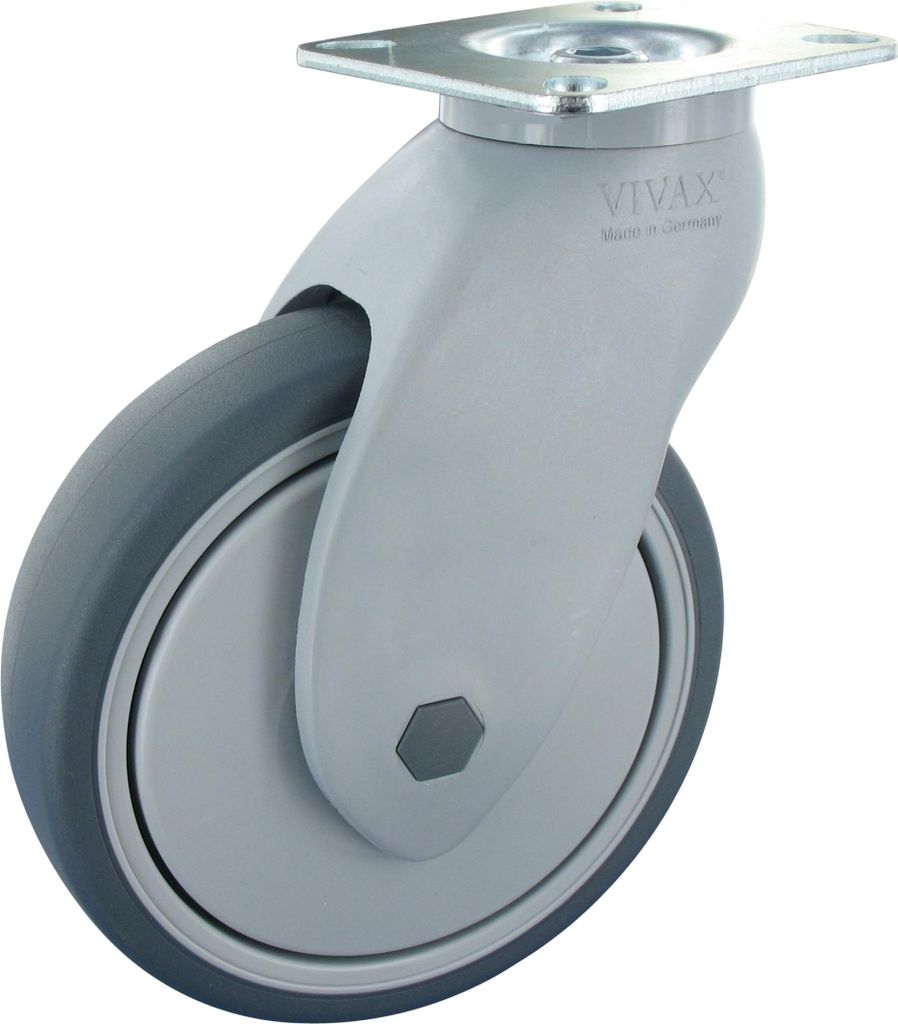 Kunststoff Lenkrolle ohne Feststeller 125mm TPE Gummi Anschraubplatte