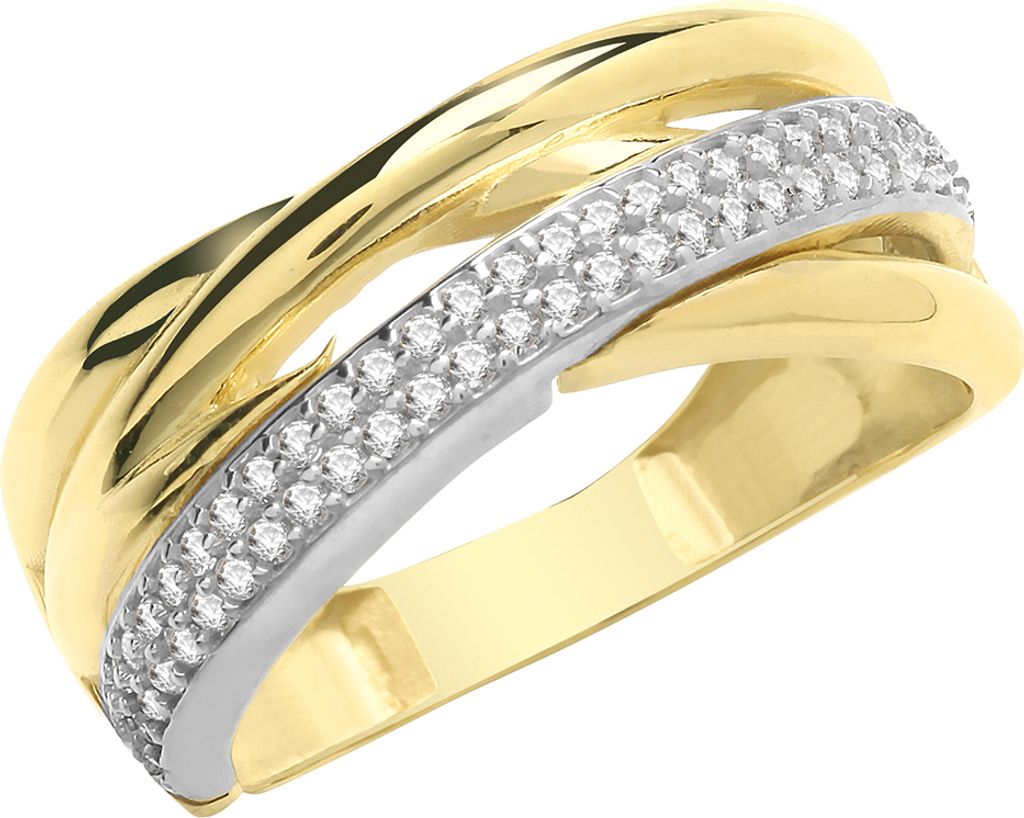 Raffinierter 9 Karat (375) Gold Damen - Kreuz über Ring / Ring gekreuzt mit Zirkonia, 57 (18.1); TRS28384RSP