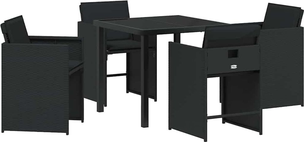 vidaXL Garten Essgruppe mit Kissen 5 pcs Schwarz Poly-Rattan