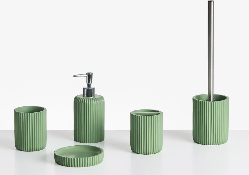 Kit Salle de Bain Vert 5 Pièces pour Organisation et Décoration Zen