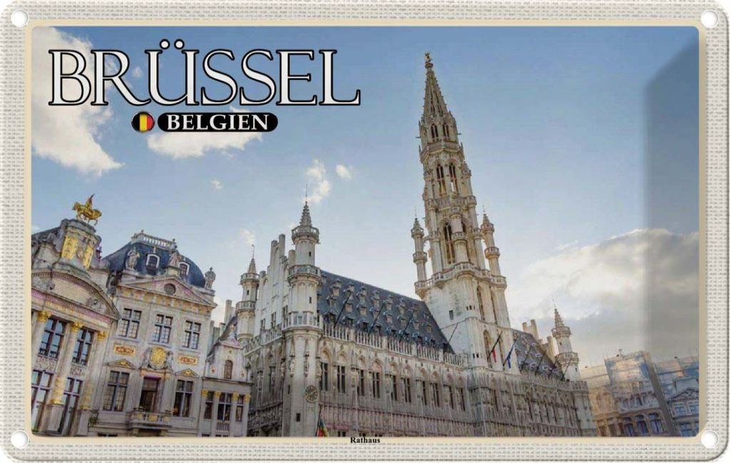vianmo Blechschild 12x18 cm Brüssel Belgien Rathaus Wolken Bildmotiv Reisemotiv Abenteuer Reisen