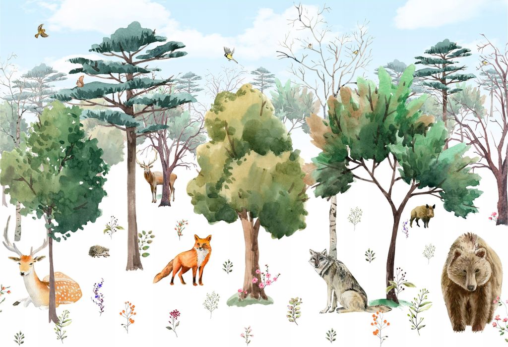 Vlies Fototapete Tiere Wald Kinderzimmer (368x254 cm - inkl. kleister) Tapete Mädchen Kinder Kindertapete Modern Fototapeten Wandtapete Motivtapet...