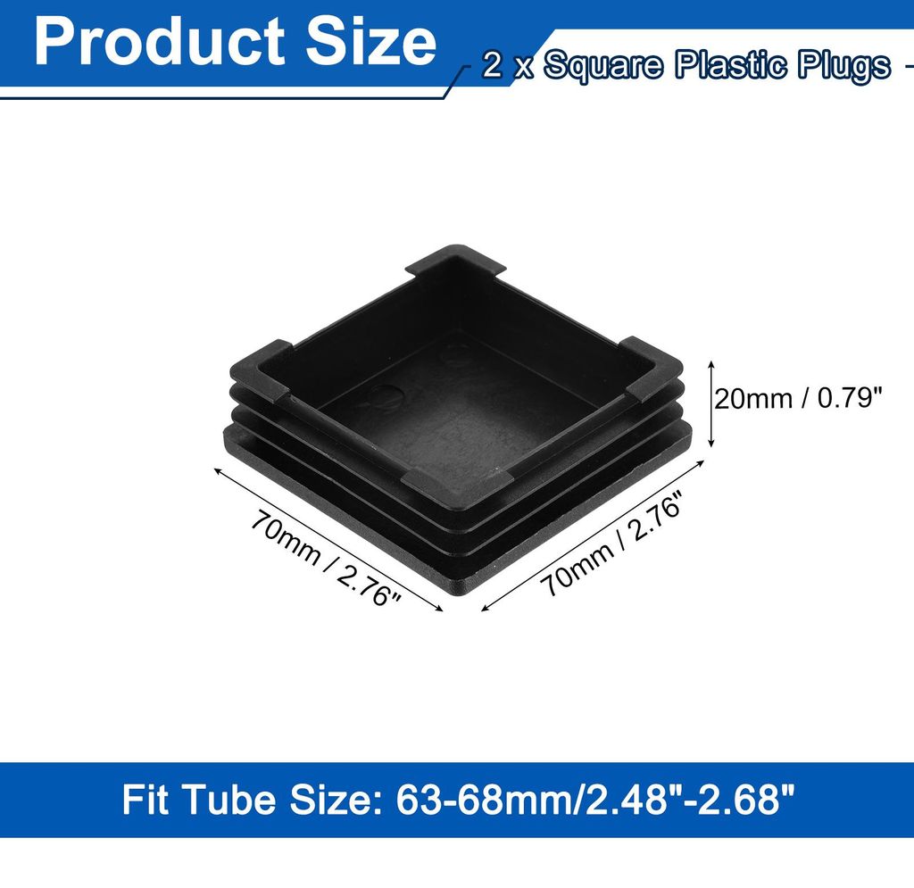2 Stš¹ck Quadratische Kunststoffstecker, 70x70mm Schwarz Quadratisch Stuhlbeinkappen, PE-Lamellenstopfen Rohrstopfen fš¹r 63-68mm Vierkantrohr ...