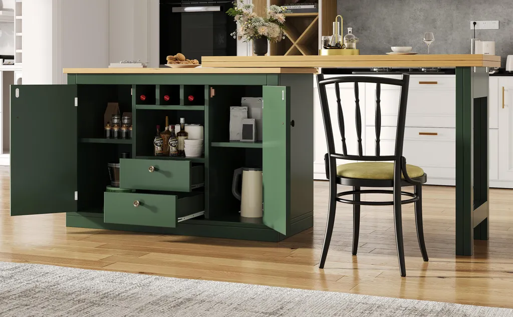 Table haute 360° modulable vert foncé, buffet extensible avec étagères - 18