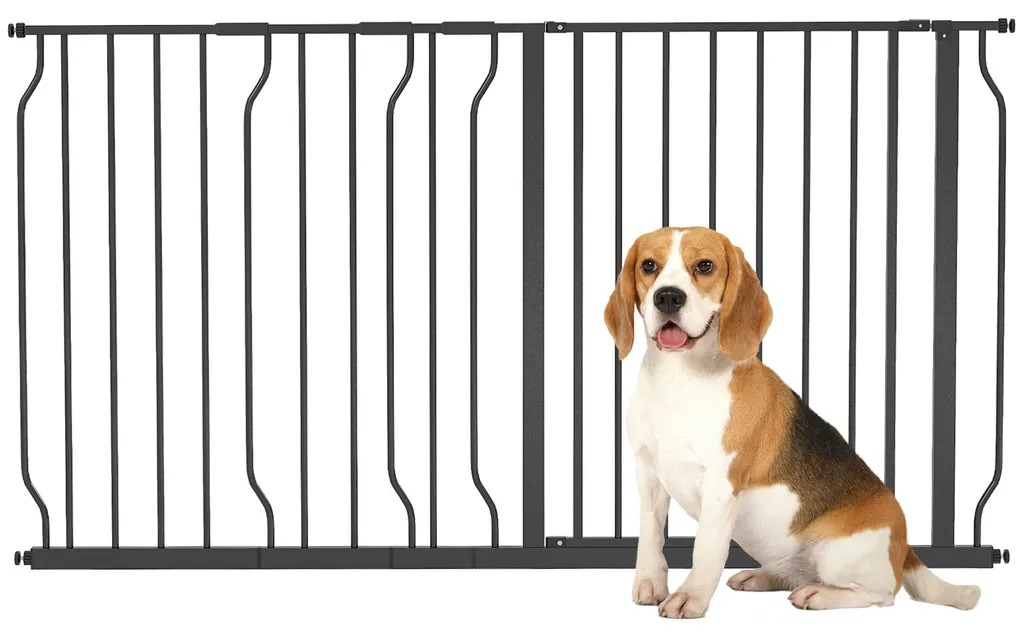 Barrière extensible animaux avec portillon verrouillable en métal noir mat