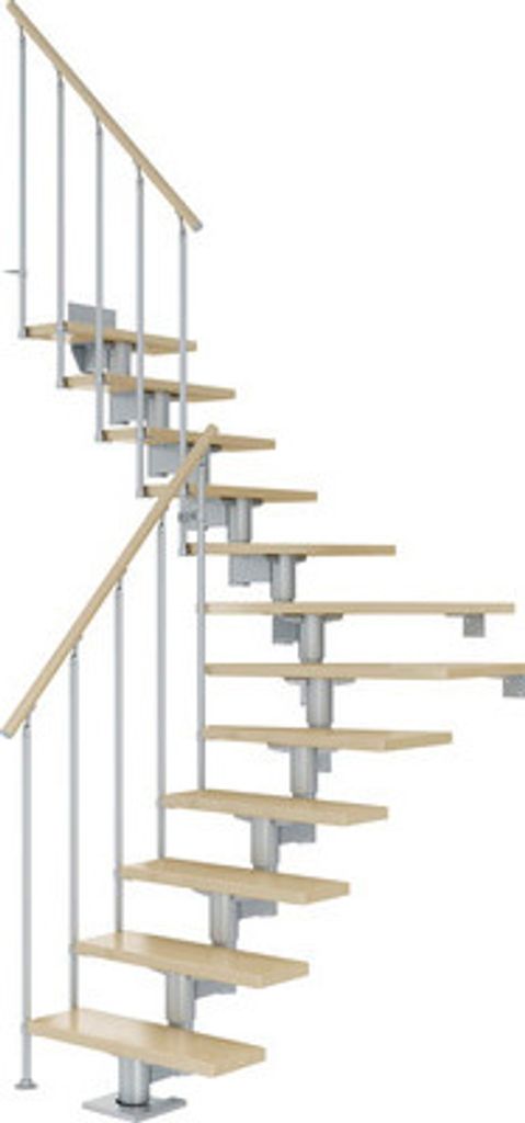 Pertura Mittelholmtreppe Chiron Ahorn Leimholz Perlgrau 1/4 gewendelt unten links/rechts 75 cm 11 Stufen / 12 Steigungen