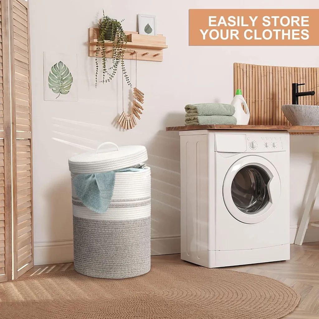 Panier à linge blanc 65L - Bac de rangement avec couvercle hermétique - 3